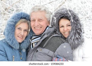 happy people went for a walk in winter