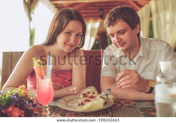 Happy Pregnant Woman Her Husband Eating Stock Photo (Edit ...