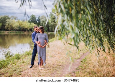 Happy Pregnant Woman Husband Standing Together Stock Photo 504774898