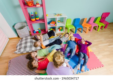 Happy Preschoolers After Nap Time At The Kindergarten