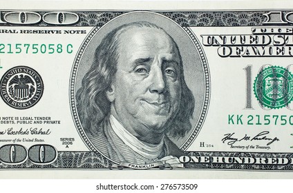 Happy President Benjamin Franklin On 100 US Dollar Bill