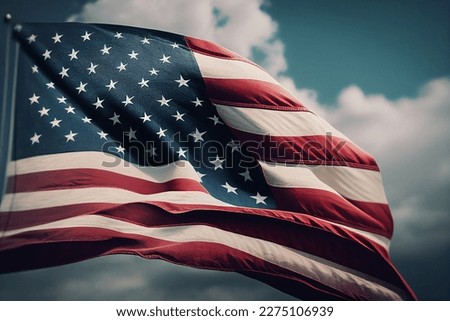 Happy President memorial day concept. America USA united states flag on blue skies, vintage style. lifestyle studio shoot. closeup view.. flat lay, top view