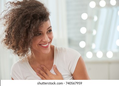 Happy Pretty Young Woman Taking Compliment