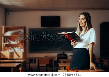 
Happy Professor Reading the Textbook for her Next Class
Smiling literature teacher ready for her lesson waiting in break time
