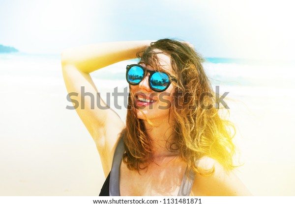 Happy Relaxing Young Dark Wavy Hair Stock Photo Edit Now 1131481871