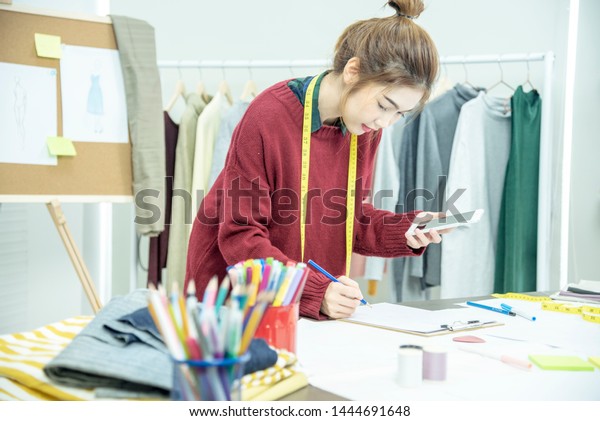 Happy Retail Entrepreneur Fashion Designer Textile Stock Photo ...