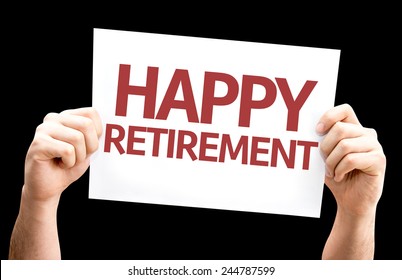 Happy Retirement card isolated on black background