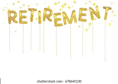 Happy retirement! Gold foil style balloons and stars on white. Fun design.Pension age at last!