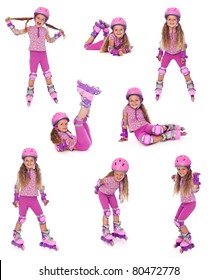 Happy Roller Skater Girl Collage, Isolated