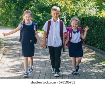 Happy Children School Uniform School Bags Stock Photo (Edit Now ...