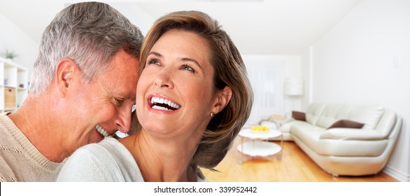 Happy senior couple faces. Elderly man and woman in love.