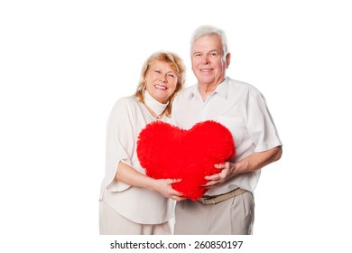 Happy Senior Couple In Love With Heart. Concept Healthy Life