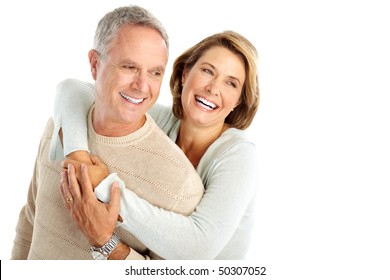 Happy senior couple in love. Isolated over white background