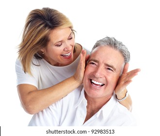 Happy Senior Couple In Love. Isolated Over White Background.