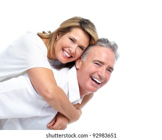 Happy Senior Couple In Love. Isolated Over White Background.