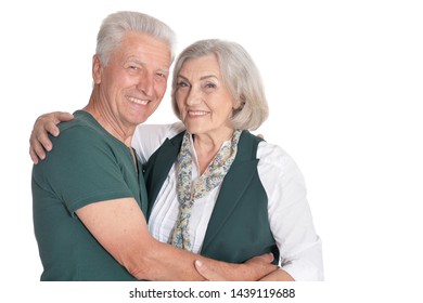 Happy Senior Couple Posing On White Background