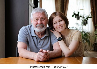 Happy Senior Elderly Father Grandfather And Adult Grown Daughter