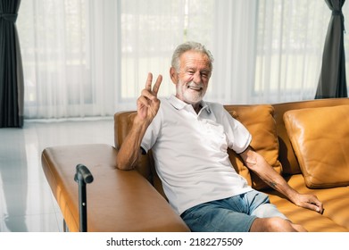 Happy senior man sitting on a sofa at home.retirement happiness