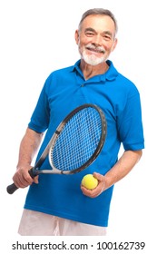 Happy Senior Man With A Tennis Racket