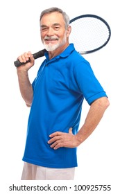 Happy Senior Man With A Tennis Racket