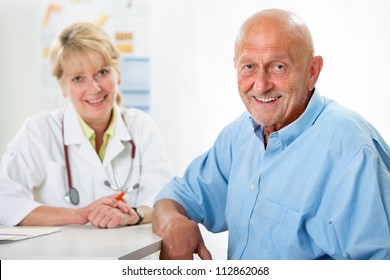 Happy Senior Patient And Doctor At The Doctor's Office