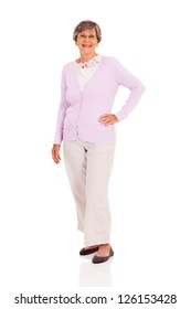 Happy Senior Woman Full Length Portrait On White