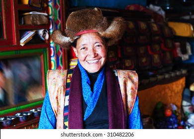 Happy, Senior Woman From Tibet Looking At Camera.Shallow Doff