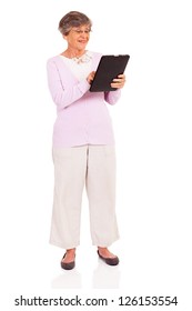 Happy Senior Woman Using Tablet Computer Isolated On White