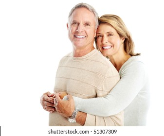 Happy Seniors Couple In Love. Isolated Over White Background