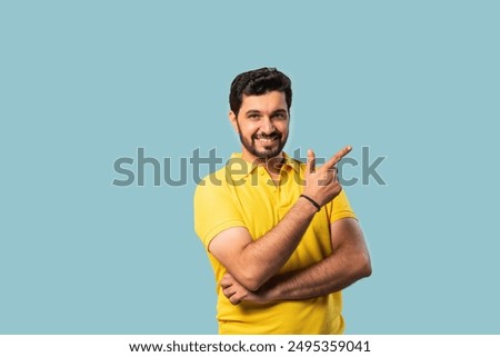 Similar – Image, Stock Photo Man points to a letter with his finger