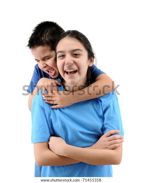 Happy Sister Brother Isolated On White Stock Photo 71451358 | Shutterstock