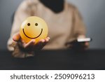 happy smile relax face , good feedback rating, think positive, customer review, assessment, satisfaction, world mental health day, Calm mood, good mental health, good mood.