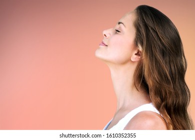 Happy smile woman on pastel background