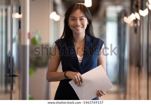 Happy Smiling Asian Businesswoman Looking Camera Stock Photo Edit Now