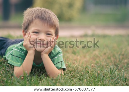 Similar – Image, Stock Photo Little boy Smile and happy at the backyard