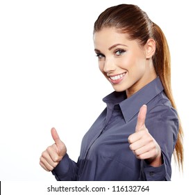 Happy Smiling Business Woman With Ok Hand Sign