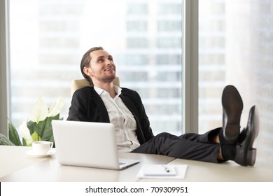 Happy Smiling Businessman Relaxing Legs On Stock Photo 709309951 ...