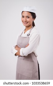 Happy Smiling Confident Professional Asian Woman Domestic Worker, Domestic Helper, Woman Housekeeper, Girl Shopkeeper, Housewife, Girl Cleaner, Woman Maid, Girl Cleaning Service Staff Studio Portrait