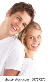 Happy Smiling Couple In Love. Over White Background