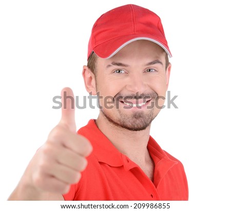 Happy smiling delivery man. isolated on white background