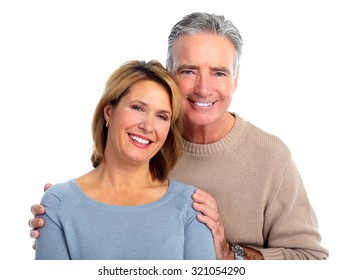 Happy Smiling Elderly Couple Isolated White Background.