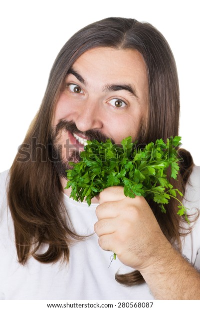 Happy Smiling Large Man Long Hair Stock Photo Edit Now 280568087