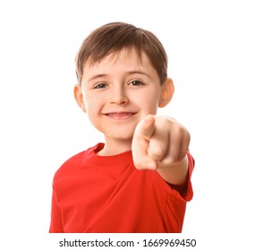 Happy Smiling Little Boy Pointing Viewer Stock Photo 1669969450 ...