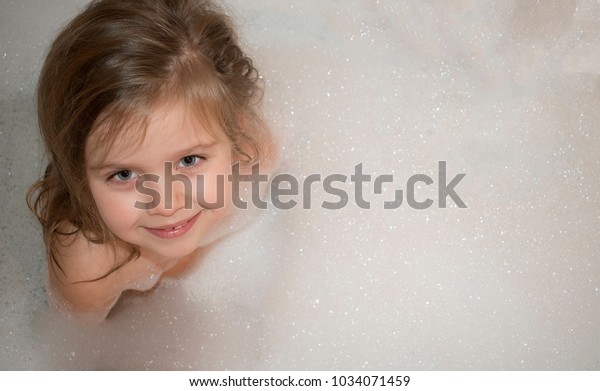 Happy Smiling Little Girl Sits Bathroom Stock Photo 1034071459 ...