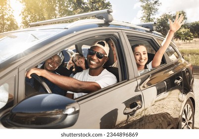 Happy smiling people sharing car ride, multicultural group of young friends leaving for a trip together or sharing the ride to reduce emissions. Tourism, travel, friendship, summer vacation concepts - Powered by Shutterstock