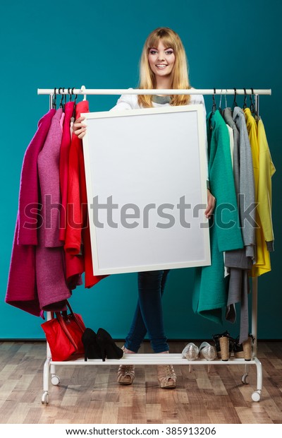 Happy Smiling Pretty Woman Wardrobe Holding Stock Photo Edit Now