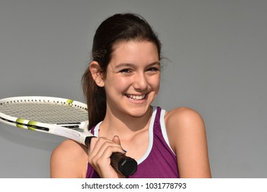 Happy Smiling Teen Female Tennis Player