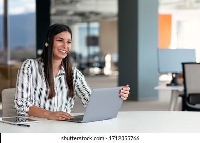 Happy Smiling Woman Working In Call Center