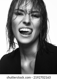 Happy smiling young woman with Wet Hair. Beautiful laughing Lady. White teeth smile - Shutterstock ID 2192702163