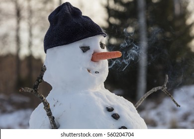 Happy Snowman Smokes Cigarette Finland Has Stock Photo (Edit Now) 560204704